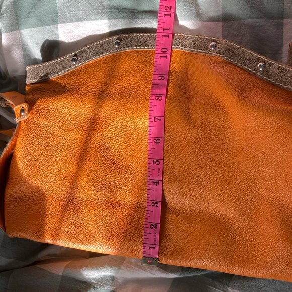Vintage Nuovedive Made in Italy Leather Shoulder Bag Orange Slouchy Y2K Glitter - Picture 12 of 14